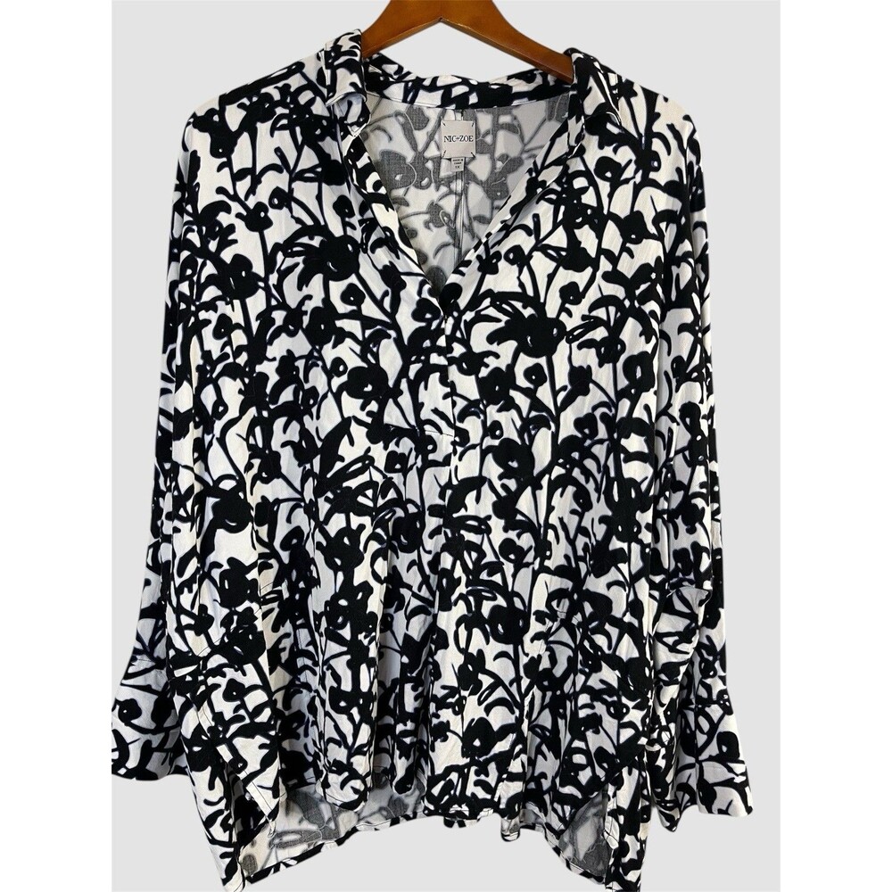 NIC & ZOE Women’s XL Popover Blouse V-Neck Chic Casual Geometric Career Wear